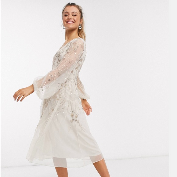 SOLD ASOS DESIGN embellished midi dress with blouson sleeves - Picture 4 of 4